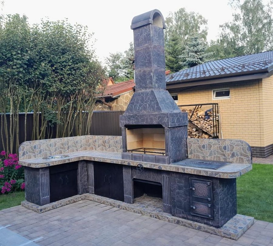 Печь № 19— Угловой комплекс с печью под казан, рабочим столом и мойкой