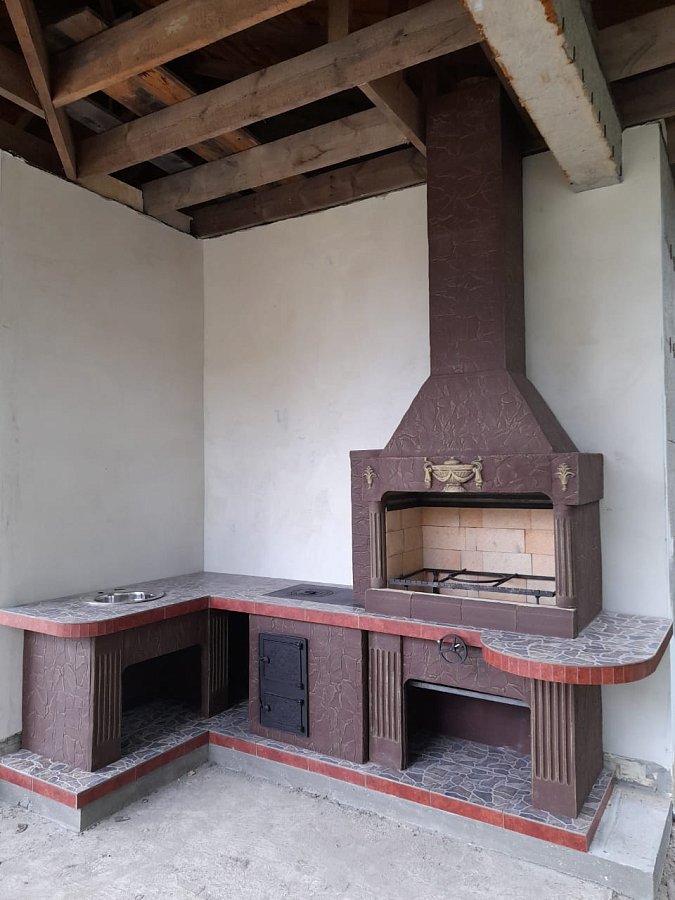 Печь № 19— Угловой комплекс с печью под казан, рабочим столом и мойкой