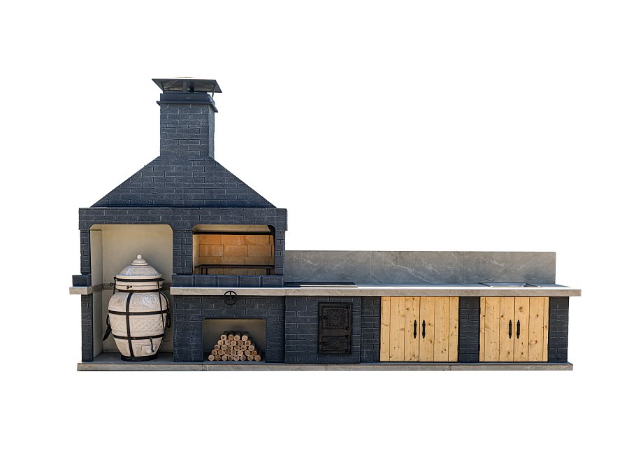Печь № 26 — Печь барбекю с модулем под тандыр, печью под казан, мойкой и рабочим столом